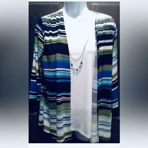 (NWT) Notations Ladies Size Small 3/4 Sleeve Blue & Green Striped Top
